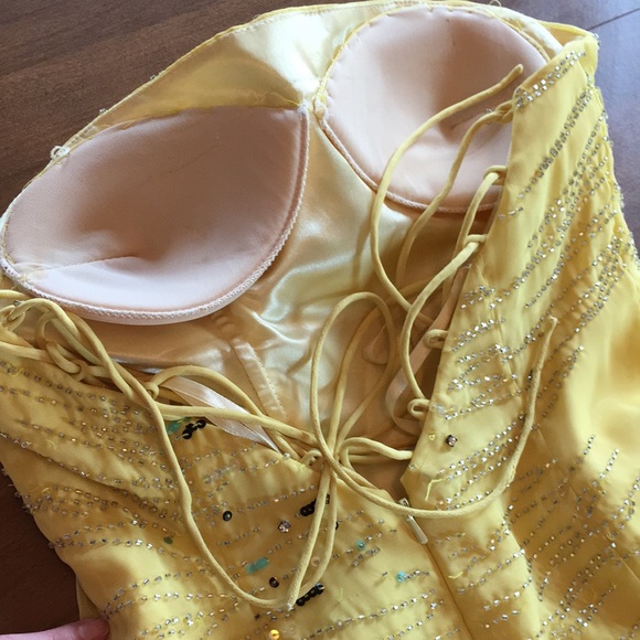 Vintage Y2K sparkly prom homecoming gown dress buttercup yellow beaded sequins - Picture 15 of 16